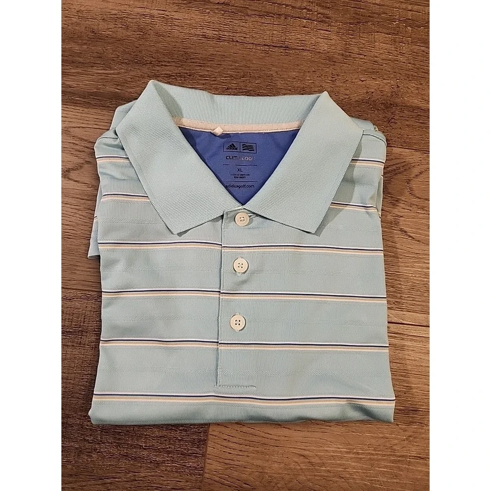 Adidas‎ ClimaCool Men XL Blue Striped Short Sleeve Golf Polo Shirt Pullover